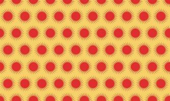 Vibrant red sunburst pattern on a warm yellow background. Perfect for summer themes, textile design, or energetic branding. This seamless repeat design offers a cheerful and optimistic aesthetic. vector