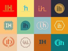 IH logo company template. Letter i and h logotype. Set different classic serif lettering and modern bold text with design elements. Initial font typography. vector