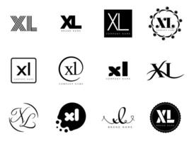 XL logo company template. Letter x and l logotype. Set different classic serif lettering and modern bold text with design elements. Initial font typography. vector