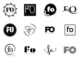 FO logo company template. Letter f and o logotype. Set different classic serif lettering and modern bold text with design elements. Initial font typography. vector