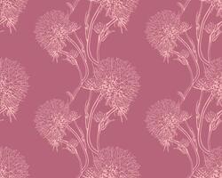 Elegant blush pink floral seamless pattern. Delicate line art dandelion design on a muted rose background. Perfect for textile prints, wallpaper, or website design. vector