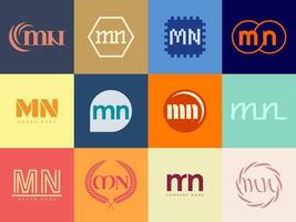 MN logo company template. Letter m and n logotype. Set different classic serif lettering and modern bold text with design elements. Initial font typography. vector
