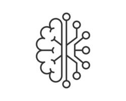 Abstract icon depicting a brain connected to a circuit board. Represents artificial intelligence, machine learning, and the future of technology, innovation, and mental health. vector