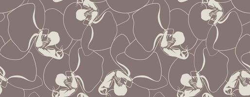 Elegant, minimalist orchid pattern. Subtle line art design on a muted taupe background creates a sophisticated, seamless texture. Ideal for website backgrounds, textile prints, or stationery. vector