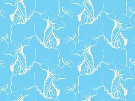 Elegant light blue background with a repeating pattern of stylized white morning glory flowers. Perfect for textile design, wallpaper, or website backgrounds. vector