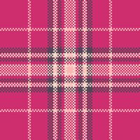 Pixelated plaid pattern in pink hues. Retro textile design with a vintage feel, perfect for backgrounds, web design, or creative projects needing a nostalgic touch. vector