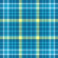 Vibrant teal, yellow, and light blue plaid pattern. Perfect for textile design, website backgrounds, or fashion projects. This cheerful, summery texture evokes feelings of freshness and optimism. vector