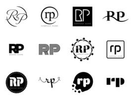 RP logo company template. Letter r and p logotype. Set different classic serif lettering and modern bold text with design elements. Initial font typography. vector