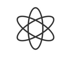 Minimalist atom symbol in black on white. Represents science, technology, or innovation. Ideal for education, research, or cuttingedge concepts design. vector