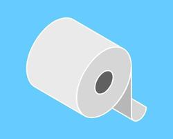 Isometric illustration of a roll of toilet paper against a light blue background. Simple, clean design perfect for hygiene, cleanliness, or bathroomrelated projects. vector