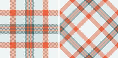 Two plaid patterns, one classic grid, one diamond, in muted orange, teal, white. Versatile background for textile, paper, or digital design. vector