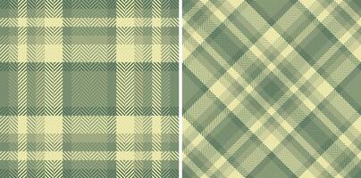 Elegant duo of seamless green and beige herringbone plaid patterns. Perfect for textile design, fashion, wallpaper, or website backgrounds. Subtle texture adds visual interest. vector