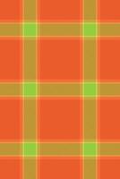 Flannel check fabric texture, designer pattern background. Identity seamless textile tartan plaid in orange and green colors. vector