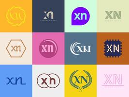 XN logo company template. Letter x and n logotype. Set different classic serif lettering and modern bold text with design elements. Initial font typography. vector