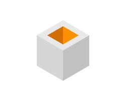 Modern isometric cube with vibrant orange inner square. Ideal for presentations, websites, or app design, symbolizing potential, innovation, and hidden opportunities. Clean, minimalist style. vector