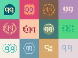 QQ logo company template. Letter q and q logotype. Set different classic serif lettering and modern bold text with design elements. Initial font typography. vector