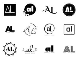 AL logo company template. Letter a and l logotype. Set different classic serif lettering and modern bold text with design elements. Initial font typography. vector