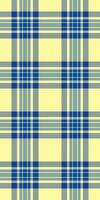 Messy plaid background seamless, sea textile check texture. Crossed tartan pattern fabric in blue and yellow colors. vector