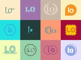 LO logo company template. Letter l and o logotype. Set different classic serif lettering and modern bold text with design elements. Initial font typography. vector