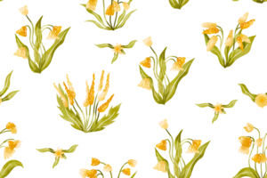 Seamless pattern with wildflowers. Spring greenery. Yellow field wild flowers botanical background. Perfect for wrapping , textile, print png