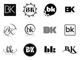 BK logo company template. Letter b and k logotype. Set different classic serif lettering and modern bold text with design elements. Initial font typography. vector