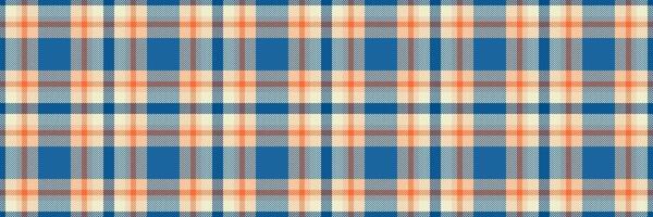 Vibrant blue, orange, and cream plaid pattern. Perfect for textile designs, website backgrounds, or crafting projects. This seamless texture offers a retro feel with modern appeal. vector