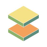 Abstract geometric design featuring two stacked isometric squares in muted pastel tones. Represents balance, layering, or data visualization. vector