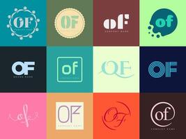OF logo company template. Letter o and f logotype. Set different classic serif lettering and modern bold text with design elements. Initial font typography. vector
