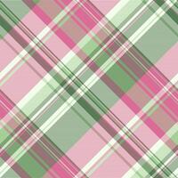 Seamless plaid pattern with pink and green hues. Perfect for backgrounds, textiles, fashion, and creative projects requiring a classic, stylish design. vector
