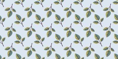 Elegant seamless pattern of stylized leaves on a pale blue background. Perfect for textile design, wallpaper, packaging, or website backgrounds. vector