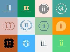 II logo company template. Letter i and i logotype. Set different classic serif lettering and modern bold text with design elements. Initial font typography. vector