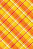Spanish tartan textile plaid, tweed texture background. Shabby check fabric pattern seamless in orange and amber colors. vector