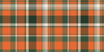Classic tartan plaid pattern. Traditional Scottish design in orange, green, and white. Perfect for backgrounds, textiles, and holiday themes. Versatile timeless. vector