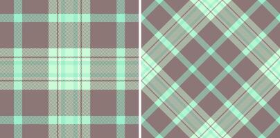 Elegant pastel mint and taupe plaid patterns. Two seamless designs classic and diagonal checks. Ideal for fashion, textile, web design, and stationery. Evokes feelings of calm and sophistication. vector
