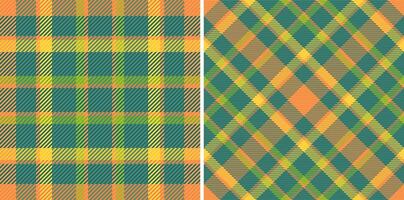 Vibrant autumnal plaid patterns in teal, orange, and yellow. Perfect for textile design, fashion, fallthemed projects, or creating warm and inviting backgrounds. vector