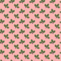 Delightful seamless pattern of stylized green leaves on a soft pink background. Perfect for textile design, wallpaper, packaging, or any project needing a fresh, botanical touch. vector