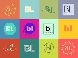 BL logo company template. Letter b and l logotype. Set different classic serif lettering and modern bold text with design elements. Initial font typography. vector