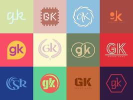 GK logo template. Letter g and k logotype. Set different classic serif lettering and modern bold text with design elements. Initial font typography. vector