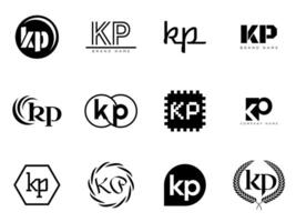 KP logo company template. Letter k and p logotype. Set different classic serif lettering and modern bold text with design elements. Initial font typography. vector