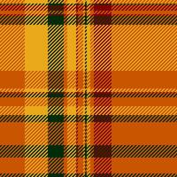 Vibrant autumnal plaid pattern in warm oranges, golds, and deep greens. Perfect for fallthemed designs, textiles, or seasonal branding. vector