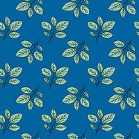 Seamless pattern of stylized teal leaves on a deep blue background. Perfect for textile design, wallpaper, packaging, or website backgrounds. vector