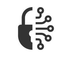 Minimalist icon of a padlock merged with a circuit board. Represents digital security, encryption, or data protection. Ideal for technology or cybersecurity themes. vector