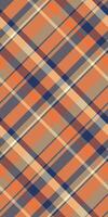 Dreamy textile check pattern, glamour fabric texture seamless. Salmon plaid background tartan in orange and blue colors. vector