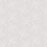 Elegant seamless pattern featuring delicate, minimalist grey leaves on a light grey background. Perfect for textile design, wallpaper, packaging, or website backgrounds. vector