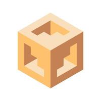 Abstract isometric cube with inner structure geometric design, neutral earth tones. Ideal for presentations, websites, or as a minimalist logo element. vector