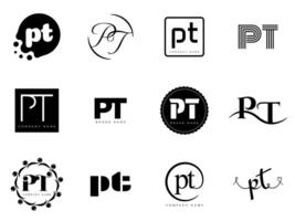 PT logo company template. Letter p and t logotype. Set different classic serif lettering and modern bold text with design elements. Initial font typography. vector