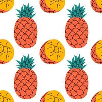Cute summer seamless pattern with exotic fruits . Hand drawn citrus fabric print wallpaper texture, juicy tropical fruit background patterns . Hand drawn illustration . vector