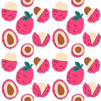 Cute summer seamless pattern with exotic fruits, fresh sliced . Hand drawn citrus fabric print wallpaper texture, juicy tropical fruit background patterns . vector