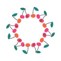 Farmers market design template, copy space. Cute hand drawn Fruits and berries round frame in doodle style. Fruits icons Circular template. Hand drawn Fruits circle border. cherry vector