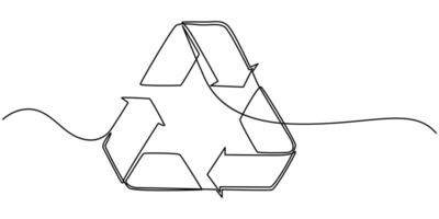 Recycle sign continuous one line drawing style, Recycling icon single line illustration vector